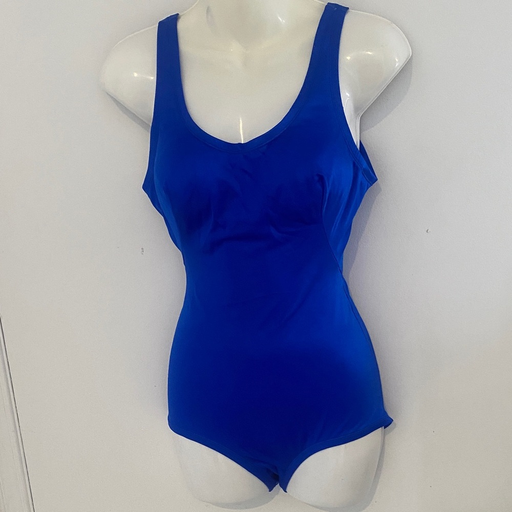 FARAH VTG electric shiny Blue one piece swimsuit with built in bra size 38